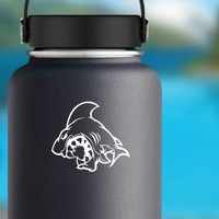 Shark Biting Sticker on a Water Bottle example