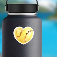 Shiny Yellow Heart Softball Sticker on a Water Bottle example