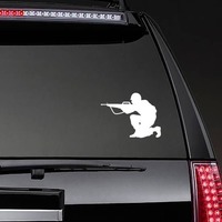 Soldier Aiming Gun Sticker on a Rear Car Window example