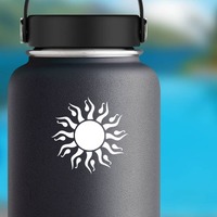 Sun With Drops Sticker on a Water Bottle example