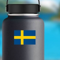 Sweden Flag Sticker on a Water Bottle example