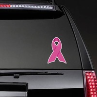 Thick Pink Ribbon Die-Cut Sticker on a Rear Car Window example