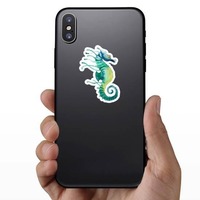 Watercolor Seahorse Sticker on a Phone example