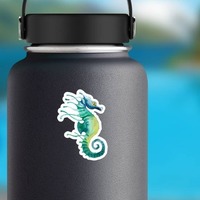 Watercolor Seahorse Sticker on a Water Bottle example