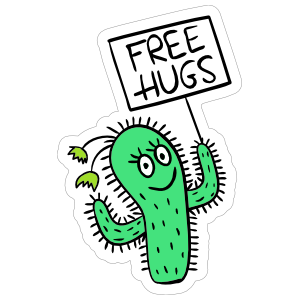 Free Hugs Cactus Cartoon Sticker