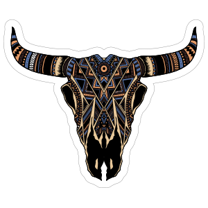 Painted Bull Cow Skull With Horns Sticker