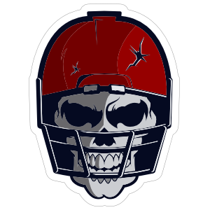 Skull in Red Cracked Football Helmet Sticker