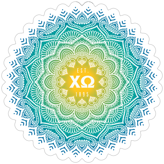 Yellow and blue Chi Omega Mandala Sticker