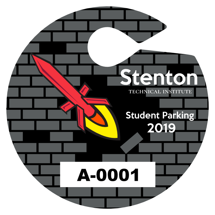 Circle Brick Wall School Hang Tag Parking Permit