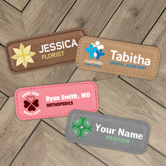 Custom Printed Leatherette Name Tags