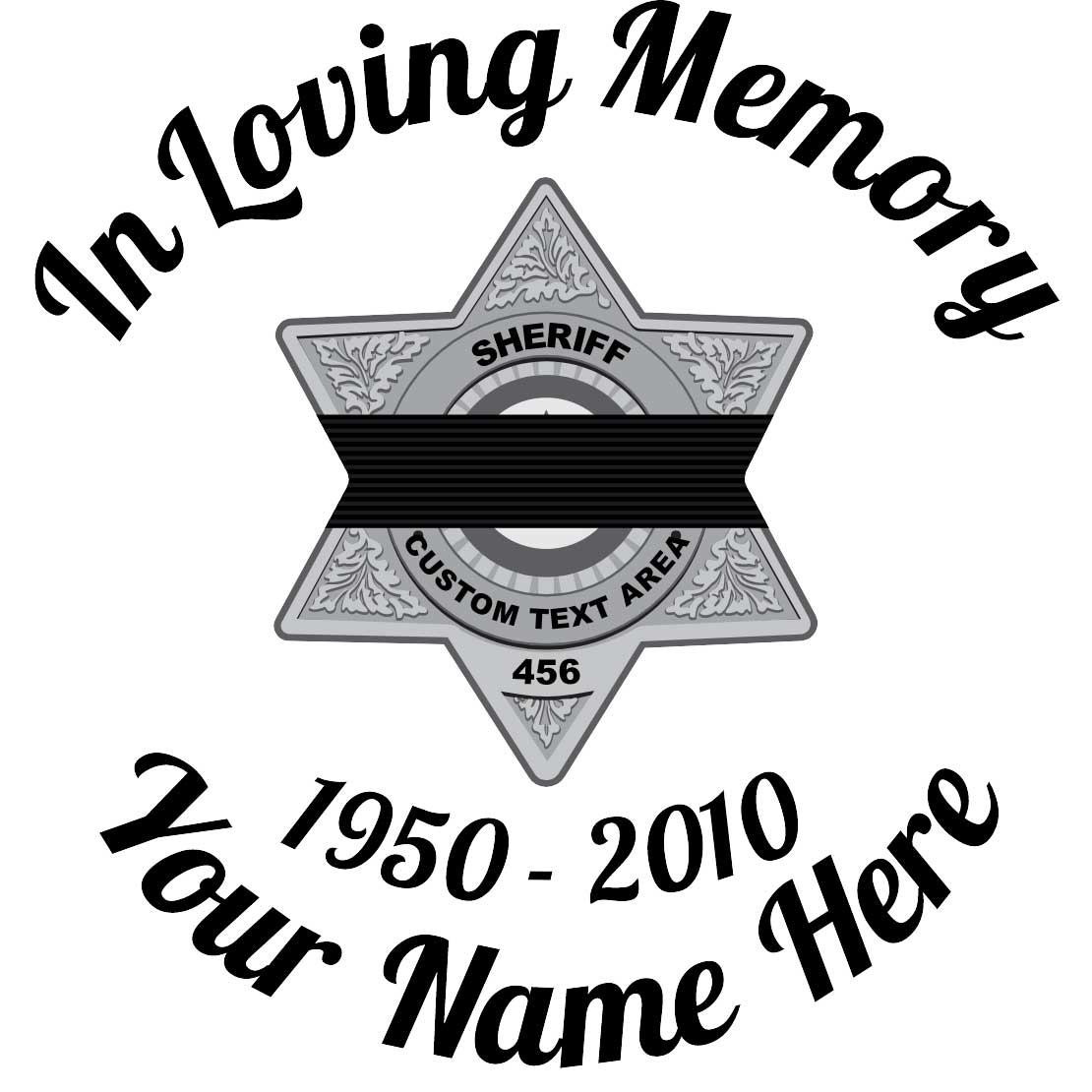 Silver Sheriff Badge with Black Band In Loving Memory